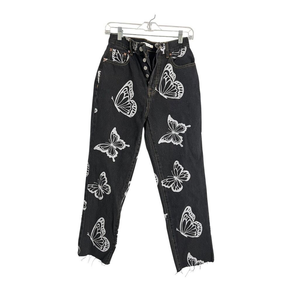 PacSun Butterfly Jeans Basic Casual Denim Pants High Rise Straight Raw Hem 26